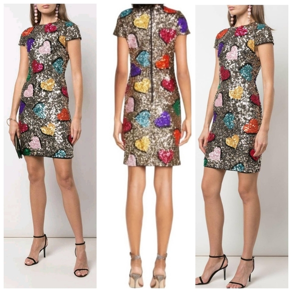 Alice + olivia Nat Heart Sequin Mini Dress Size 0 - Picture 5 of 16